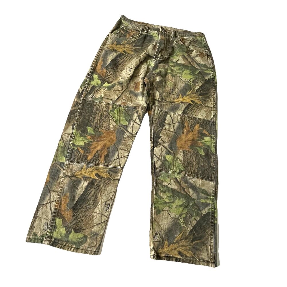 Wrangler Mens Camo Real Tree Double Knee Hunting Fishing Jeans 32” x 28”